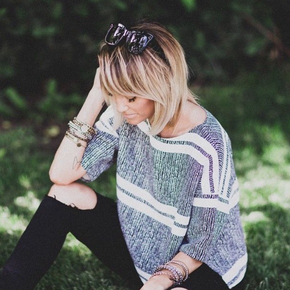 Topshop Crop Gray Striped Top - Picture 2 of 5